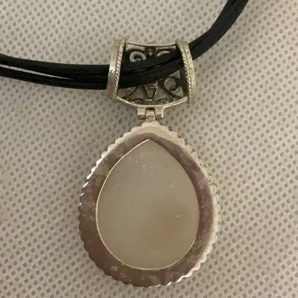Sterling Silver Teardrop Stone Pendant on Cord Necklace, Black/Silver - Picture 4 of 5